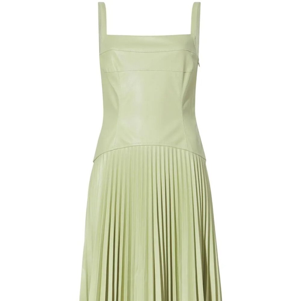 Proenza Schouler White Label Drop Waist Faux Leather Dress Green Tea / Size 12